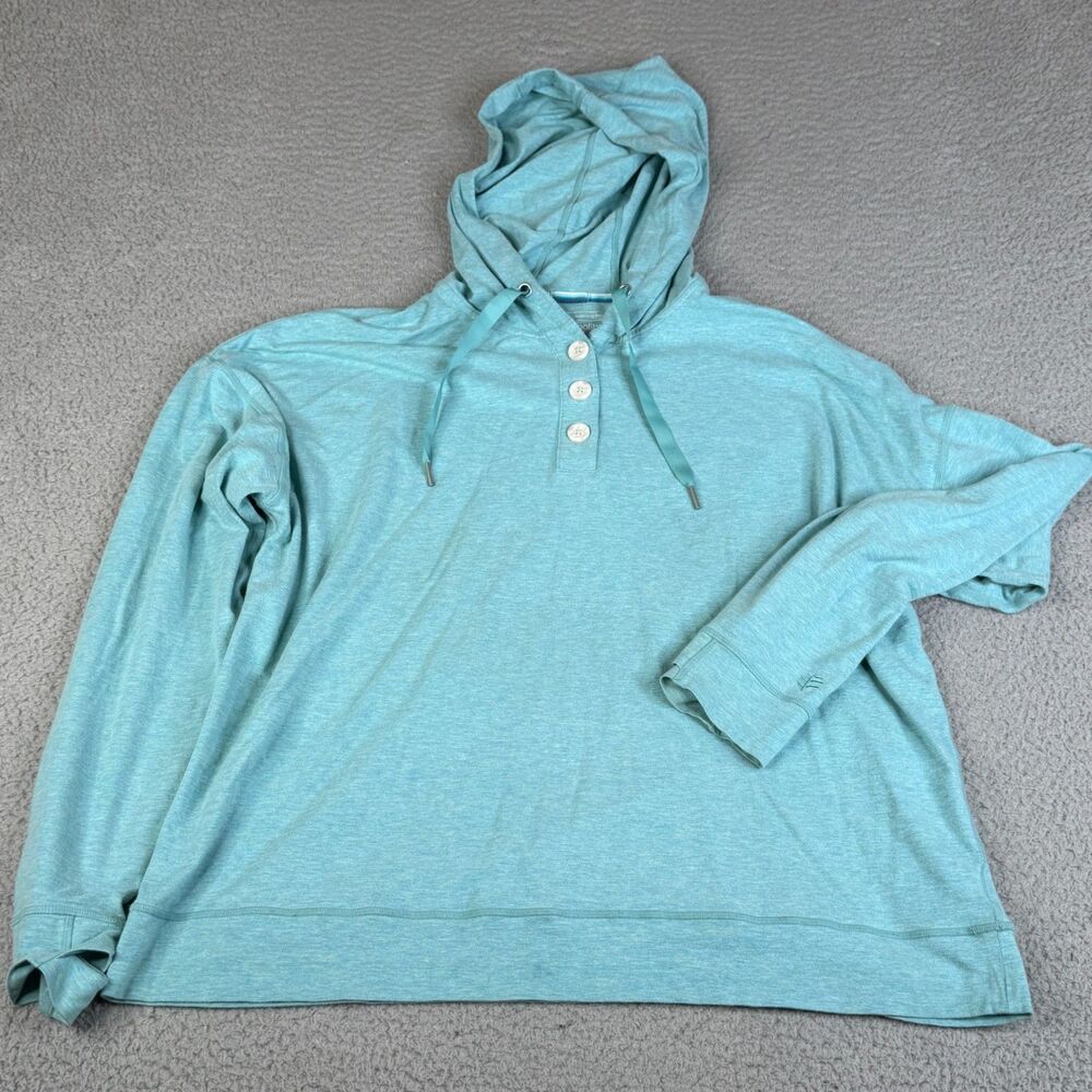 COOLIBAR Lumaleo Henley Hoodie Womens XL Blue UPF 50+ Pullover Thumb Holes Sun